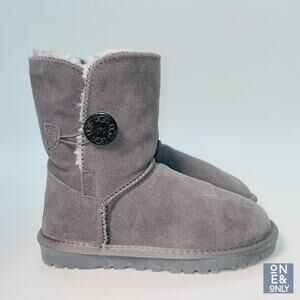 NEW UGG Bailey Button Dry Leaf Boots Classic Short Women's 5 Gray Sheepskin 5825